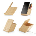 LEAVITT. Soporte para smartphone y porta bolígrafo con cargador inalámbrico rápido de 10 W en bambú