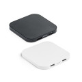 CAROLINE. Cargador inalámbrico superrápido de 15W con HUB 2 puertos USB-A, fabricado en ABS reciclado (100% rABS)