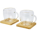 Dos tazas de vidrio de doble pared de 250 ml con posavasos de bambú "Manti" 