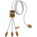Cable de carga 3 en 1 de PET reciclado con logotipo retroiluminado y estuche cuadrado de bambú "SCX.design C39"