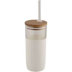 Vaso de vidrio de 600 ml con tapa de bambú "Arlo"