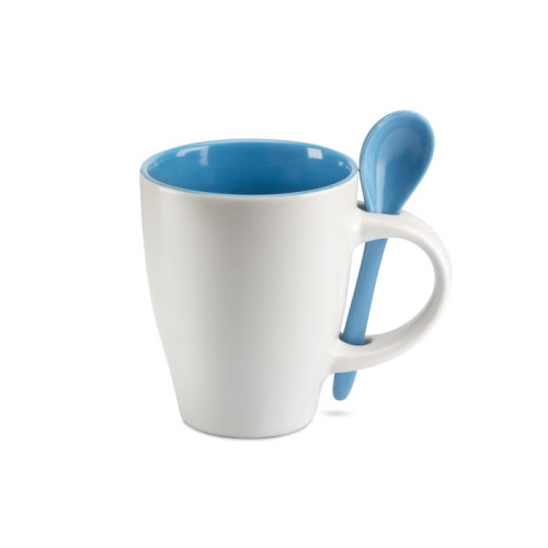 Taza de cerámica bicolor con cuchara 250ml