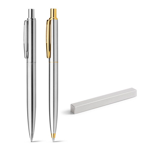 SILVERIO. Bolígrafo de acero inoxidable con cuerpo brillante y clip