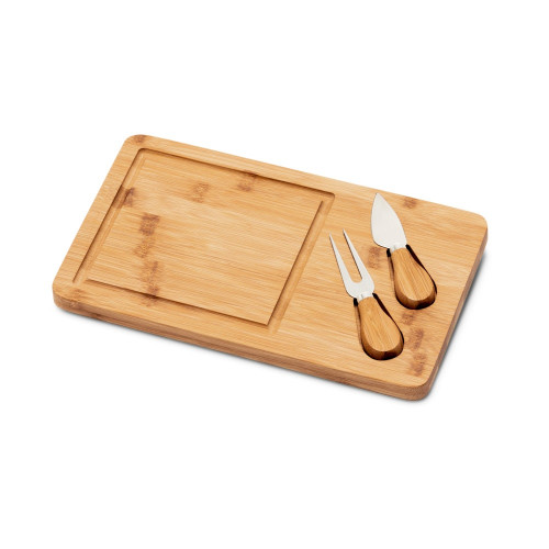 WOODS. Tabla de quesos de bambú. Incluye 2 utensilios fabricados en bambú y acero inoxidable