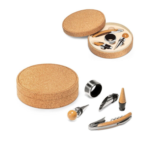 MORETO. Set de vino formado por 4 piezas, fabricadas en madera y metal