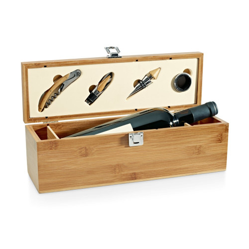 SYRAH. Set de vino suministrado en caja, fabricado en bambú, zinc y acero inoxidable