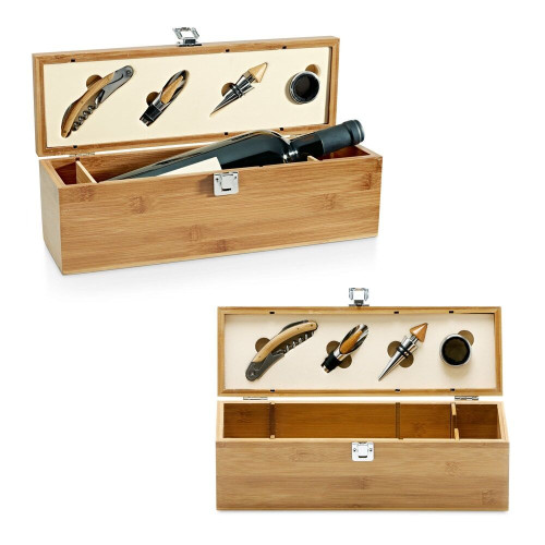 SYRAH. Set de vino suministrado en caja, fabricado en bambú, zinc y acero inoxidable