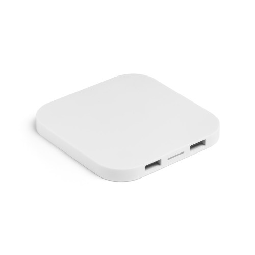 CAROLINE. Cargador inalámbrico superrápido de 15W con HUB 2 puertos USB-A, fabricado en ABS reciclado (100% rABS)