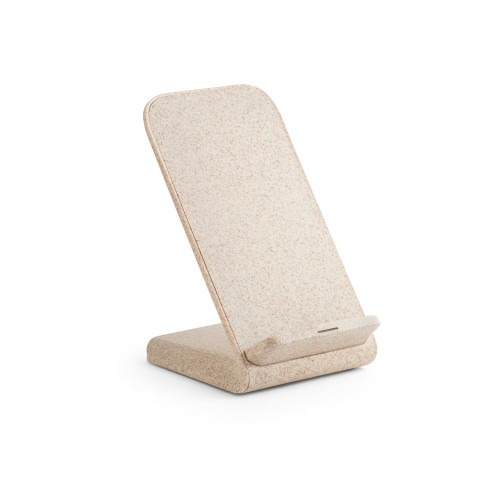 ENGLERT. Soporte para smartphone con cargador inalámbrico, rápido, de 10 W en ABS reciclado (100% rABS) y fibra de paja de trigo