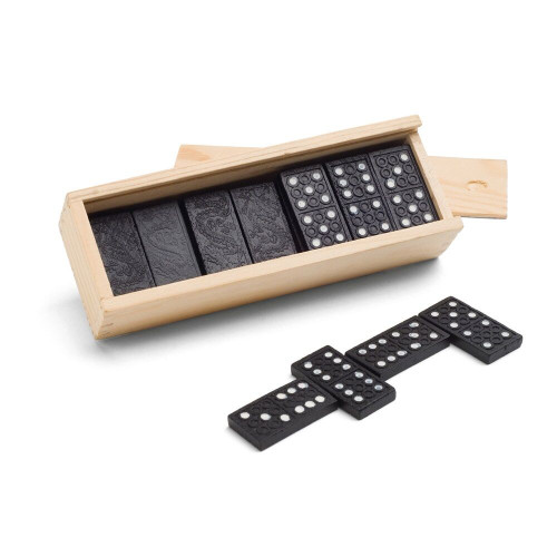 MIGUEL. Juego de dominó en caja de madera con tapa