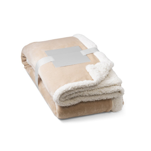 HEIDEN. Manta polar reversible (190 g/m²) con cinta de raso y tarjeta personalizada
