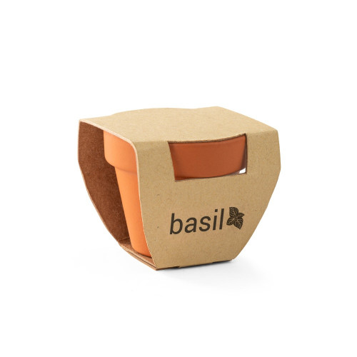 BASILI. Tiesto de barro con semillas de albahaca