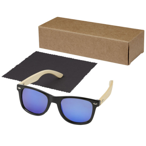 Gafas de sol polarizadas con cristal de espejo de PET reciclado/bambú en caja de regalo "Taiyō"