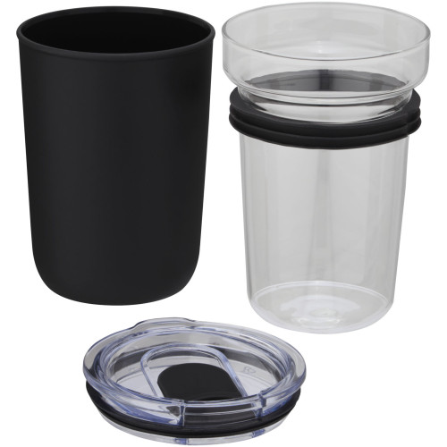 Vaso de vidrio de 420 ml con pared exterior de plástico reciclado "Bello"