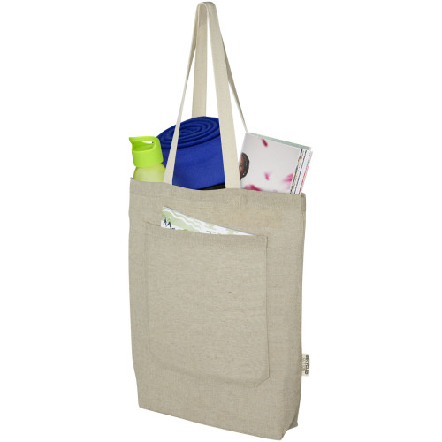 Bolsa Tote de algodón reciclado de 150 g/m² con bolsillo delantero de 9 litros "Pheebs"