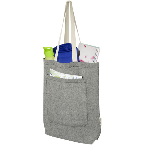 Bolsa Tote de algodón reciclado de 150 g/m² con bolsillo delantero de 9 litros "Pheebs"