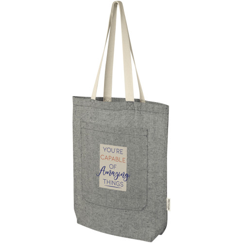 Bolsa Tote de algodón reciclado de 150 g/m² con bolsillo delantero de 9 litros "Pheebs"