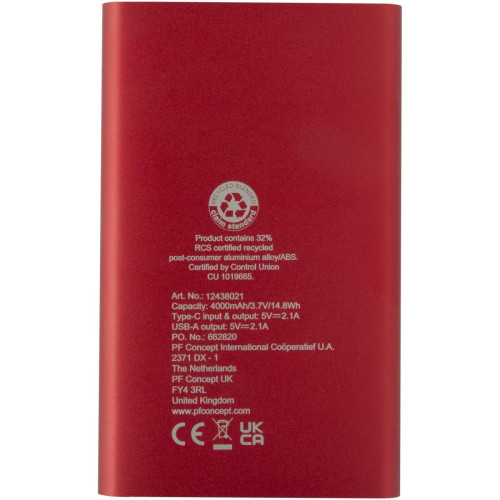 Batería externa tipo C de aluminio reciclado de 4000 mAh "Pep" 