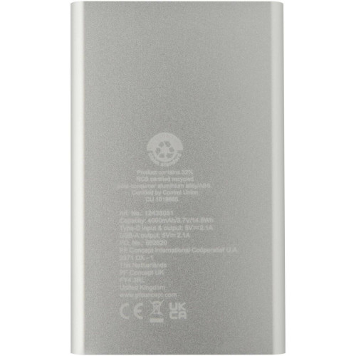 Batería externa tipo C de aluminio reciclado de 4000 mAh "Pep" 
