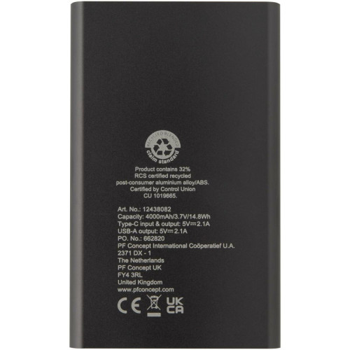 Batería externa tipo C de aluminio reciclado de 4000 mAh "Pep" 