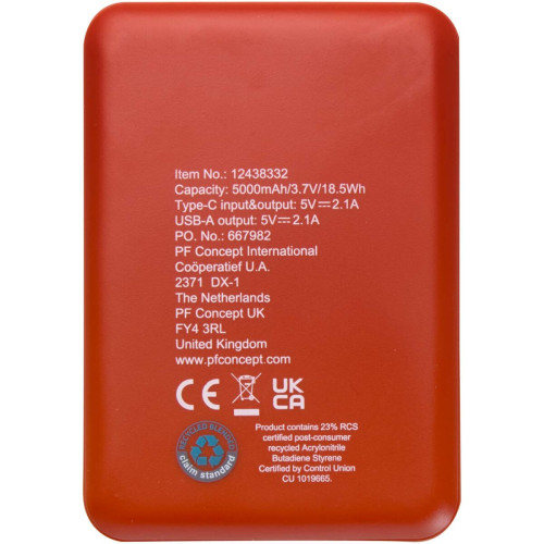 Batería externa tipo C de plástico reciclado de 5000 mAh "Asama"