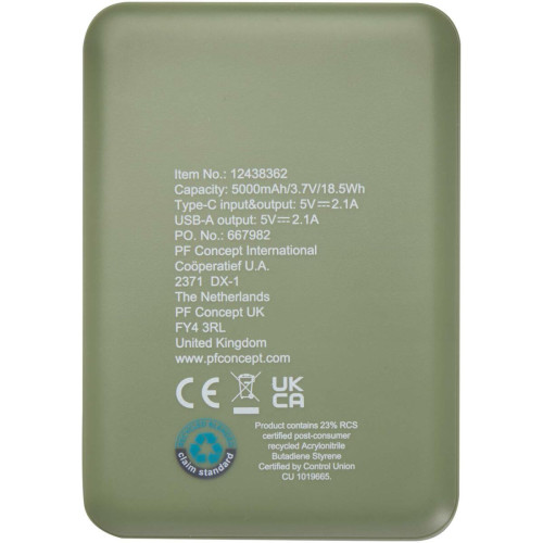 Batería externa tipo C de plástico reciclado de 5000 mAh "Asama"