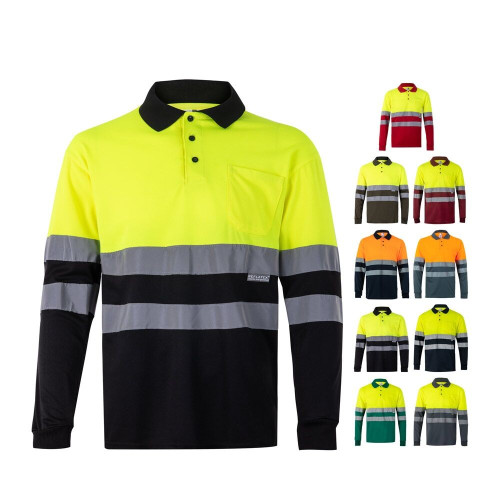 VL VULCAN LARGE. Polo bicolor ojo de pájaro (160g/m²) con manga larga, en poliéster (100%)